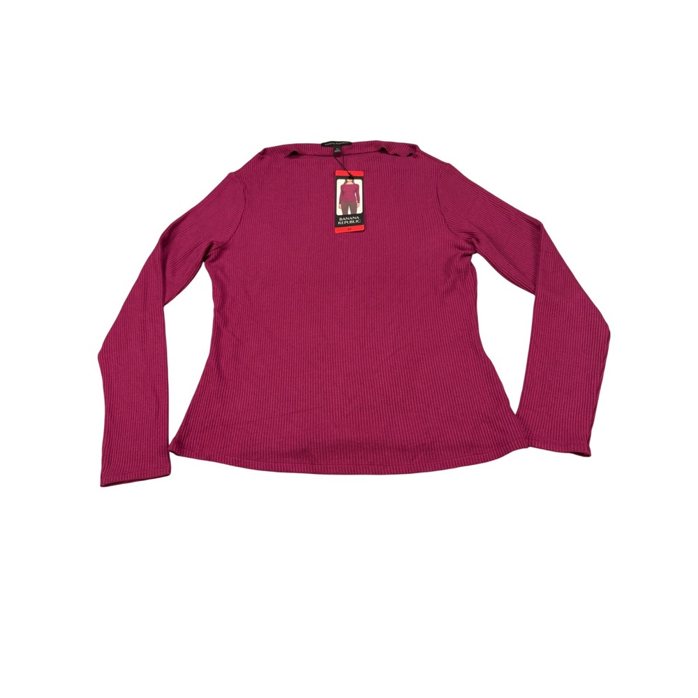Banana Republic Womens Ribbed Boat Neck Long Sleeve Top Berry Red Medium NWT